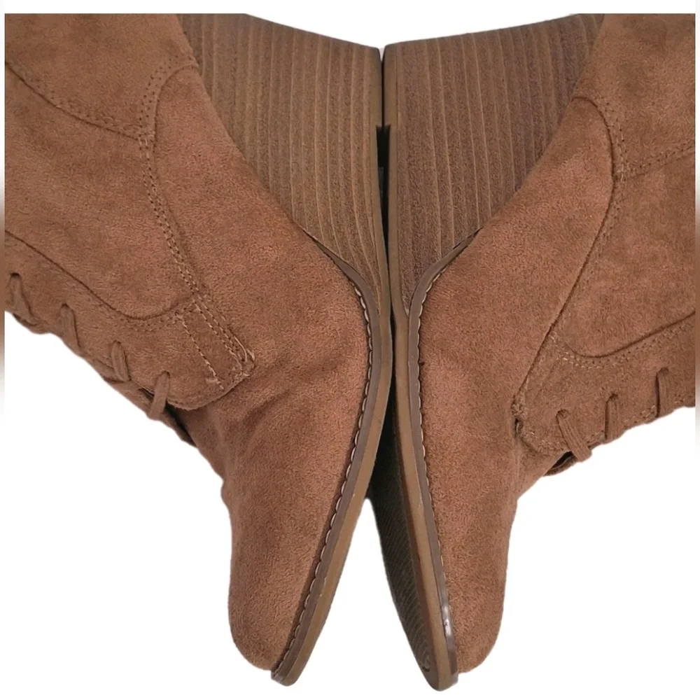 A New Day Light Brown Women Wedge Boot With Side Zip Size 9 Faux Sued Leather